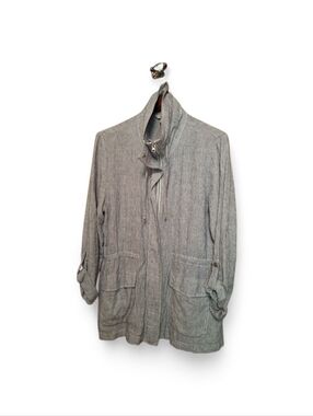 Croft & Barrow  lightweight linen blend jacket gray white Stripes Full Zip Med